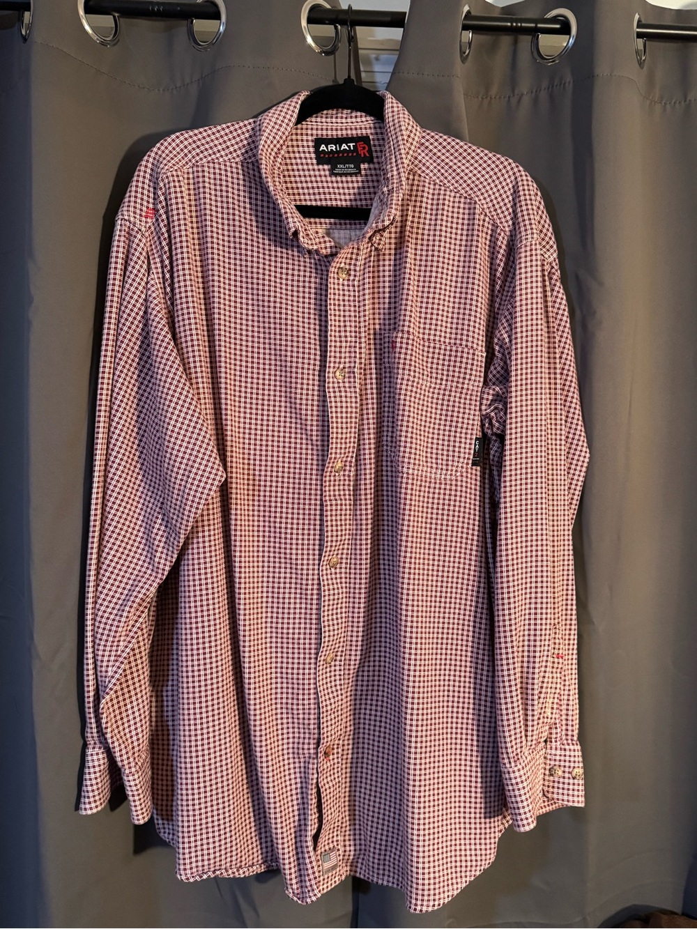 Ariat FR Red and White Check Long-Sleeve Button-Down Shirt